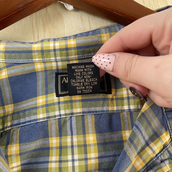 Abercrombie & Fitch Button Up Shirt Womens Large Yellow Plaid Cotton Long Sleeve - Picture 4 of 8